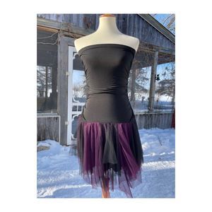 VIntage 90s B. Smart Tube Tutu Mini Dress Whimsy Goth Black Purple Sz 7/8